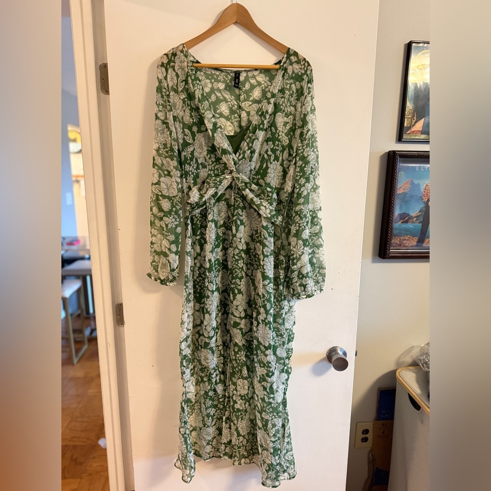 Mango Green Long Sleeve V-Neck Sundress